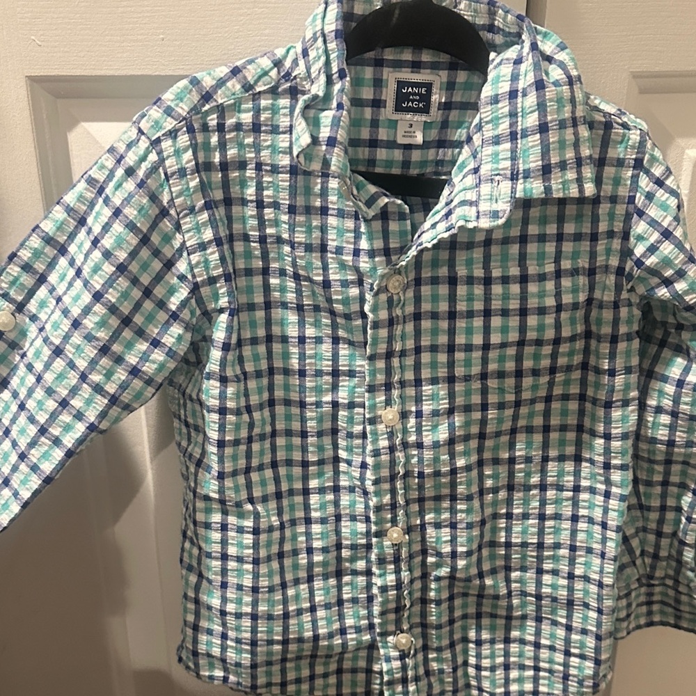 Janie and Jack Blue and Green Checkered Kids Shirt